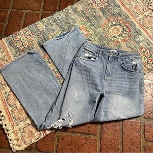 BP light wash factory distressed wide leg flare denim jeans